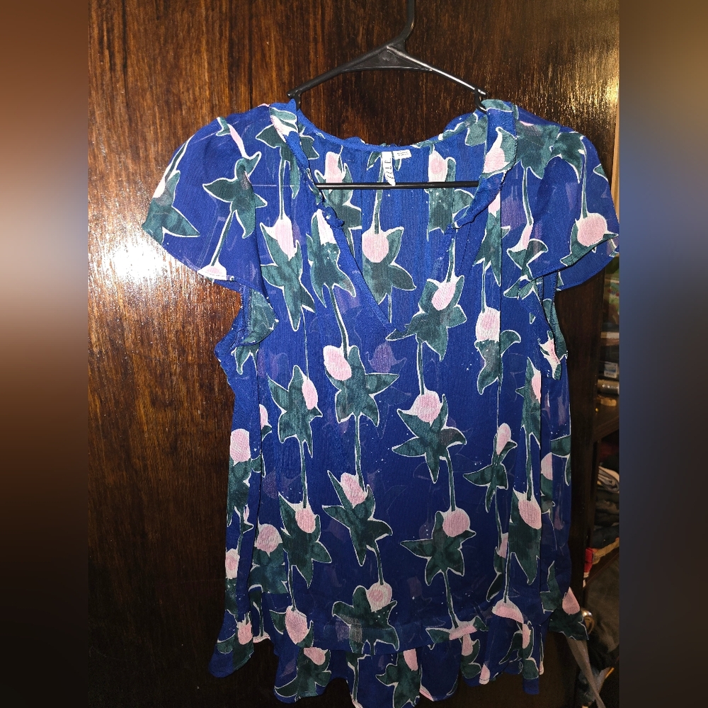 Women's Short Sleeve Blouse - Elle - Blue - Medium